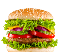 a tall hamburger